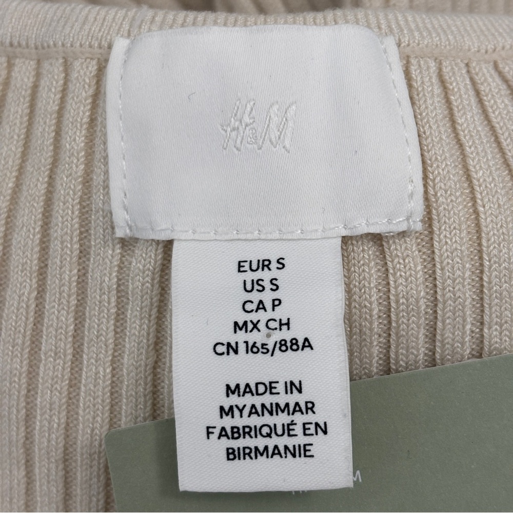 NWT H&M Ribbed Knit Bodycon Dress Long Sleeves Beige Sz S - Picture 14 of 14